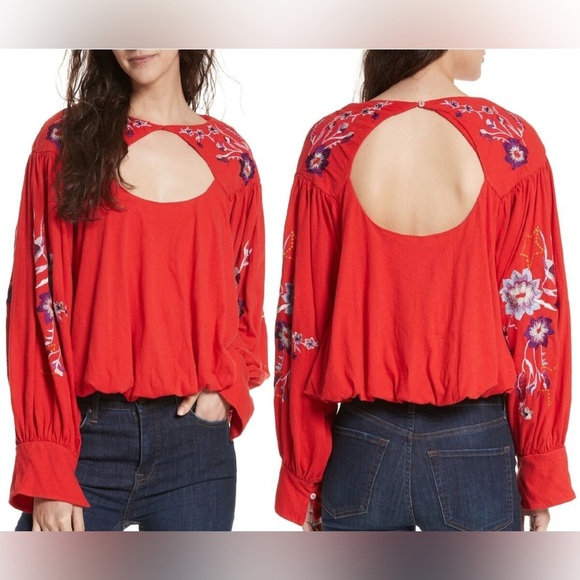 Free People Tops - Free People red bell sleeve shirt